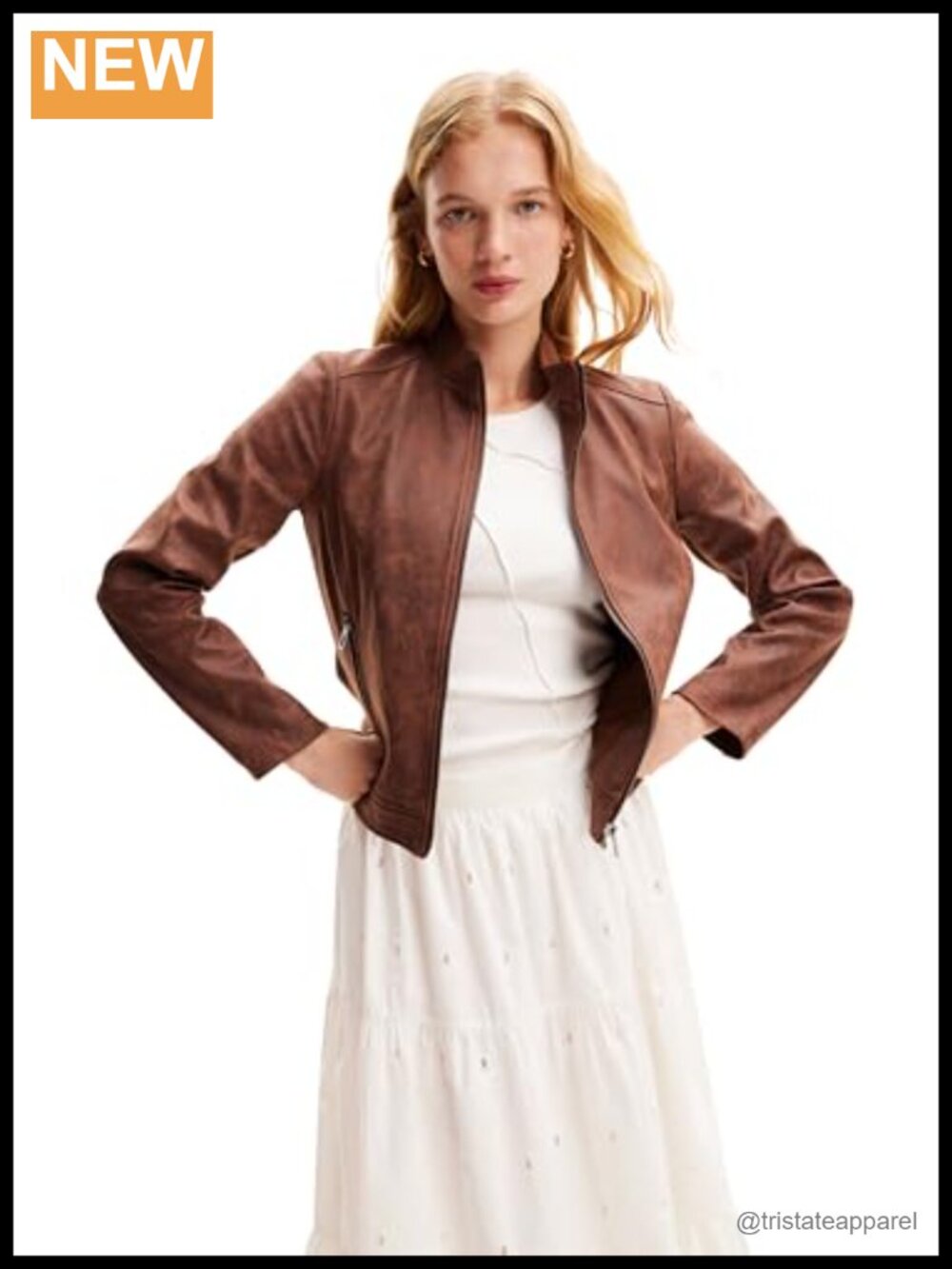 Desigual Woven PU Coat with Mandarin Collar and Long Sleeves